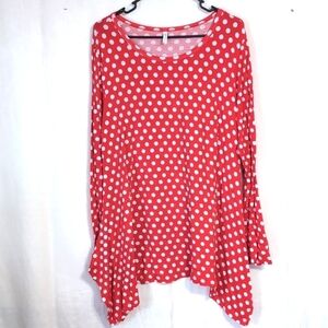 Popyoung Red White Polkadot Long Sleeve Tunic Top Size 2x